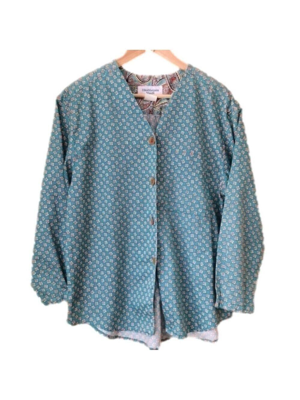 Vintage Ellen Margaret Moody tiny calico floral print blouse size L